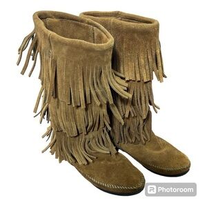 Minnetonka Moccasins 3 Layer Fringe Boots 1632 Brown Sz 7